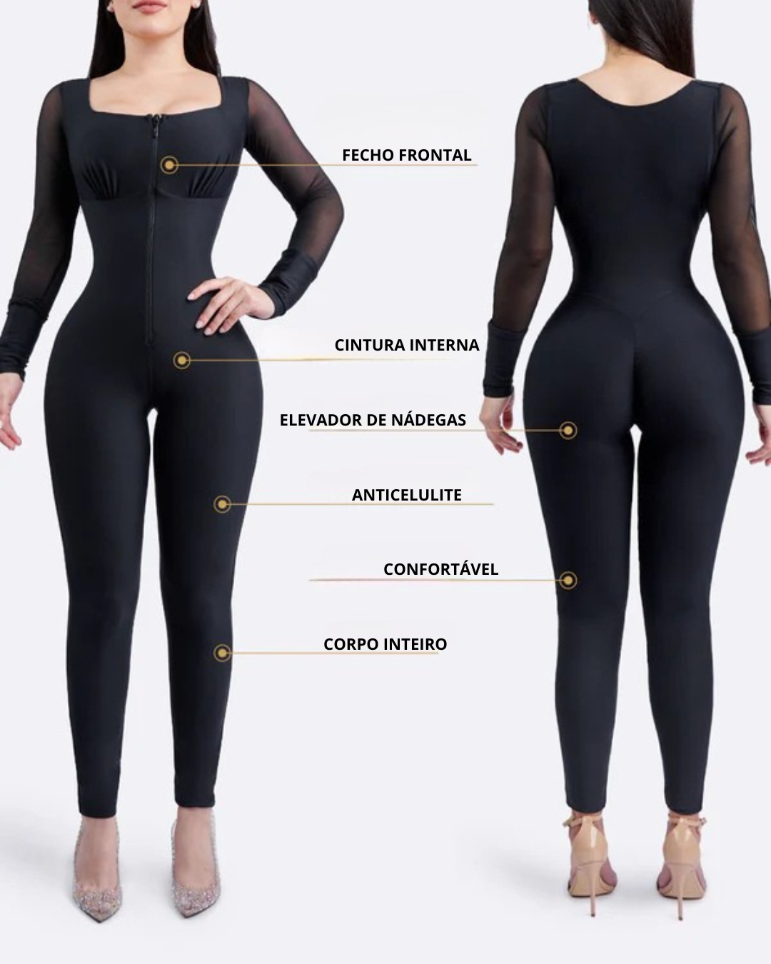 Modelador de Corpo Inteiro com Fecho Frontal e Efeito de Levantamento do Rabo®