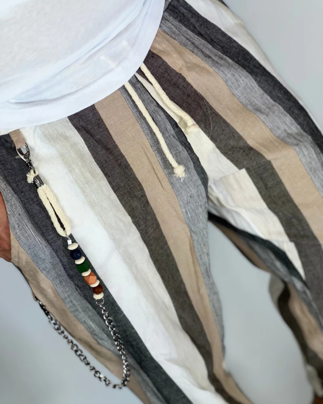 Calças às Riscas com Efeito Linho para Homem®