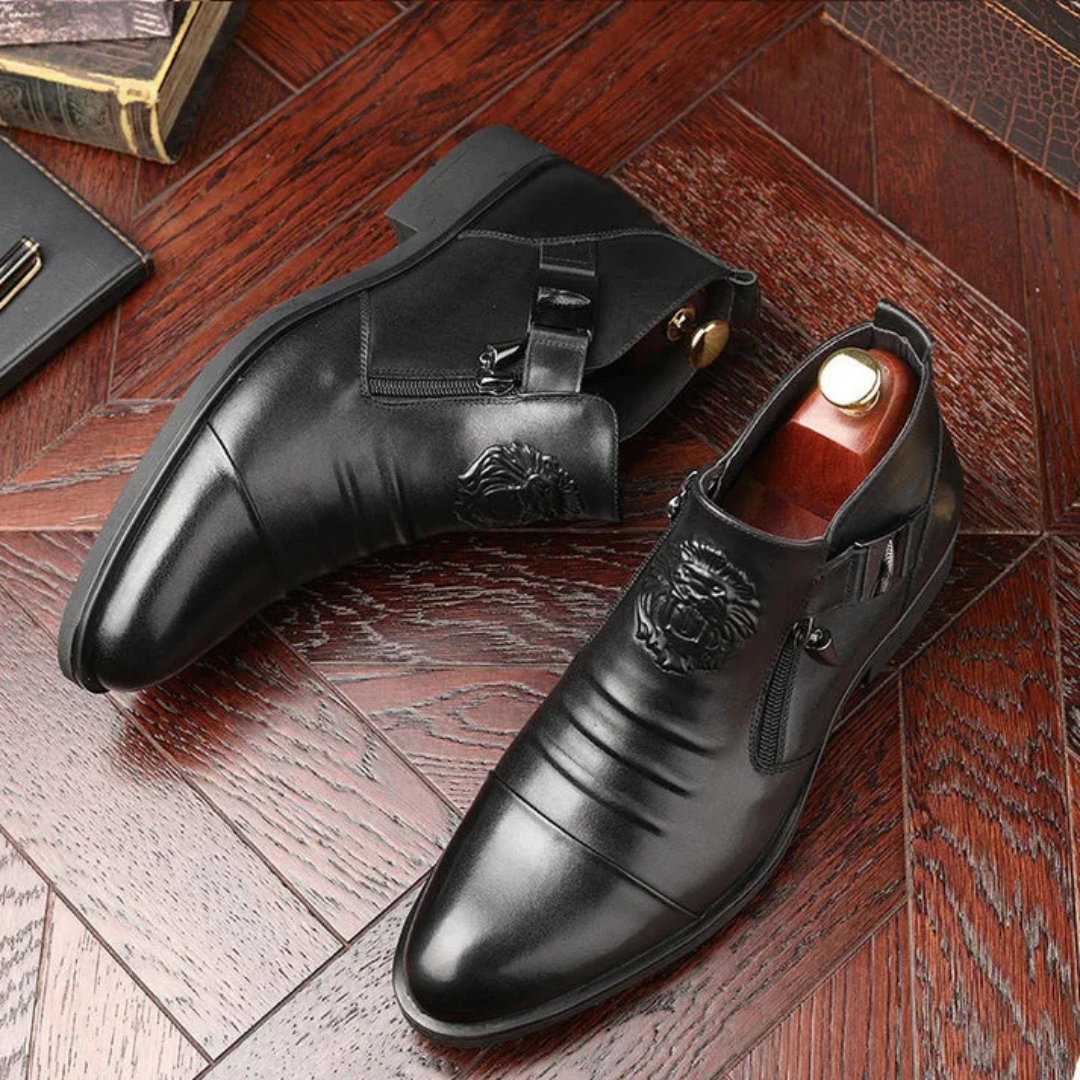 Botins em Pele Preta com Fecho de Correr Lateral para um Visual Arrojado e Sofisticado®