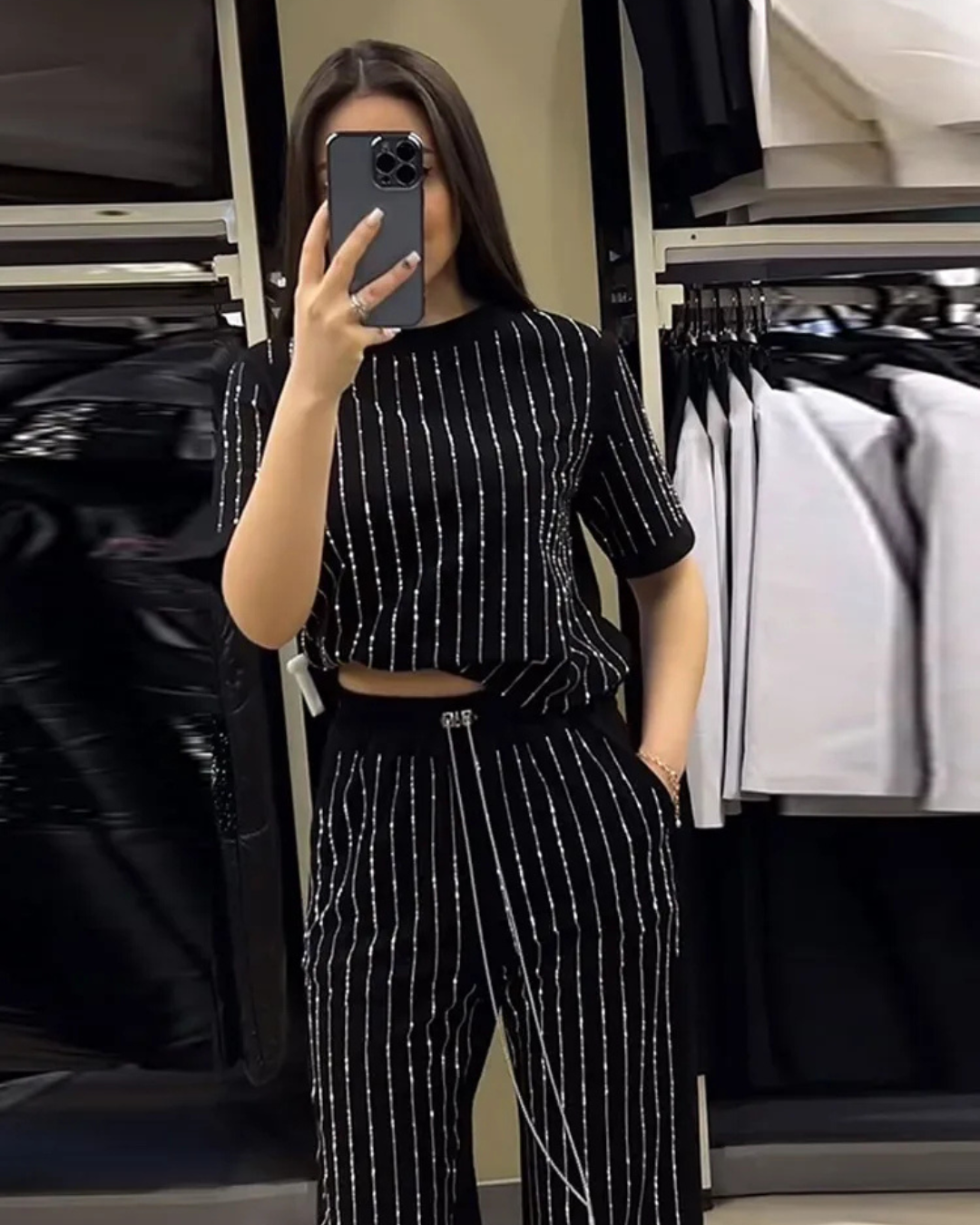 Conjunto casual de duas peças com calças e camisa de manga curta para mulher®