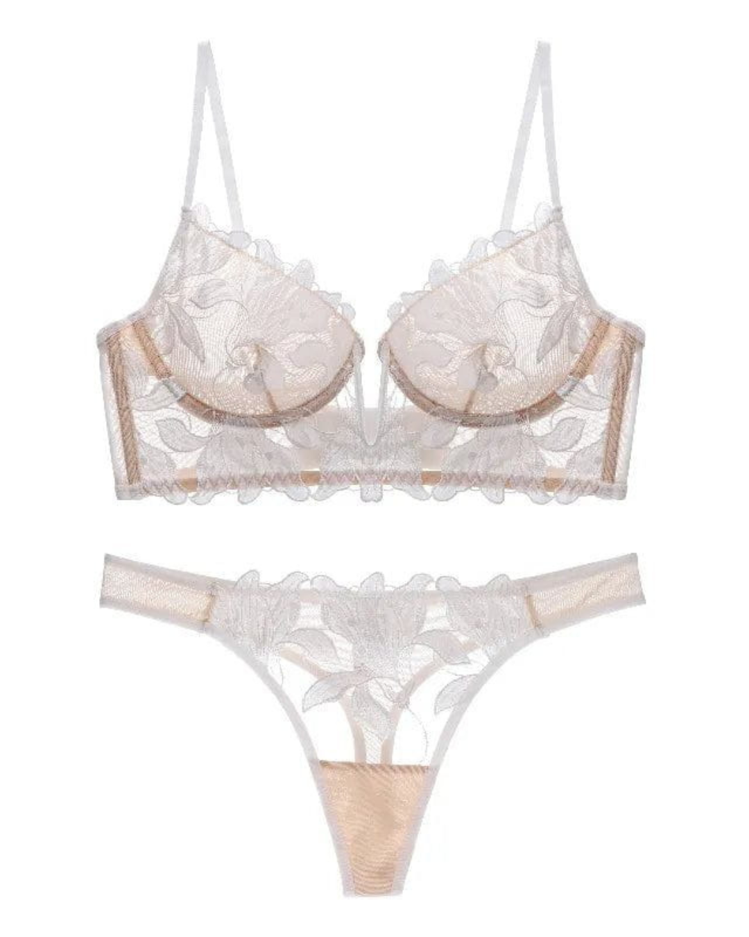 Conjunto de Lingerie em Renda Floral com Sutiã de Copa Estruturada e Tanga a Combinar®