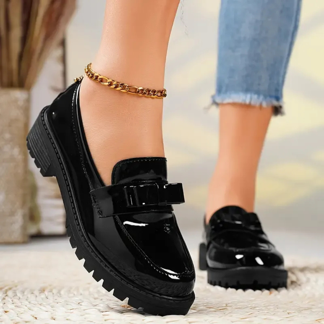 Sapatos de Couro de Cor Sólida para Mulher com Sola Grossa®