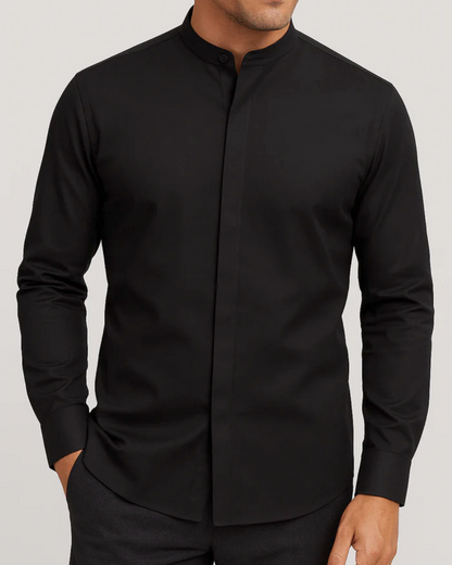 Camisa de manga comprida com gola mao e fecho oculto para homem®