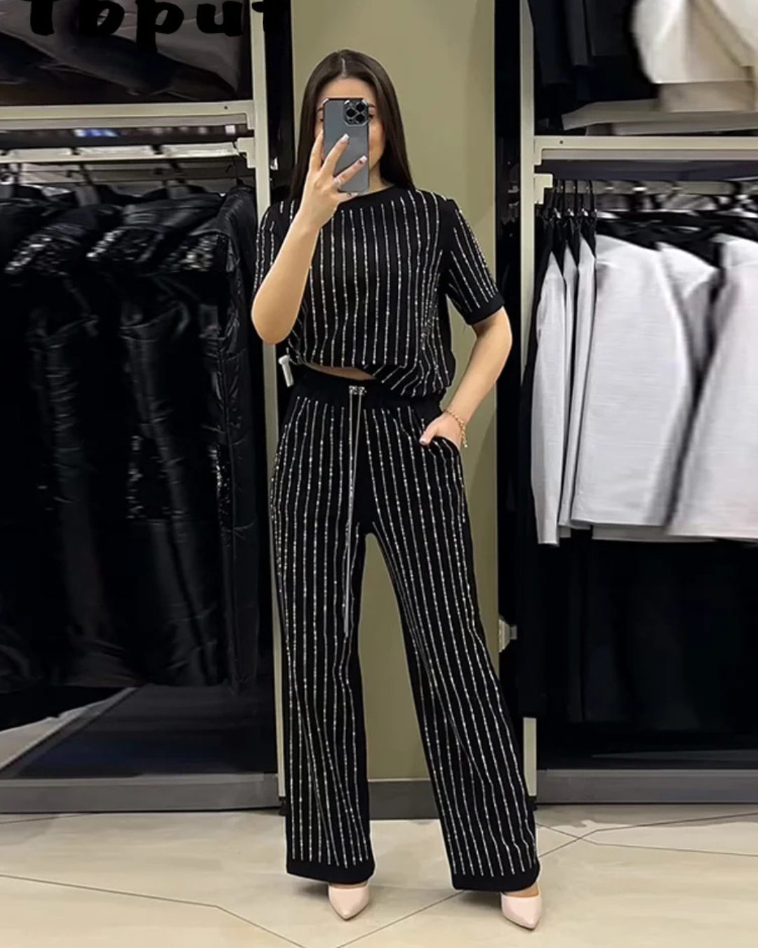 Conjunto casual de duas peças com calças e camisa de manga curta para mulher®