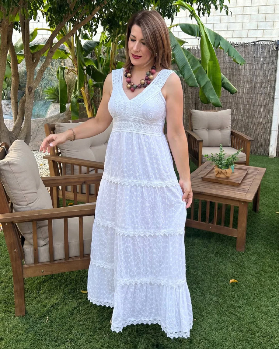 Vestido de verão longo com rendas e bordados®