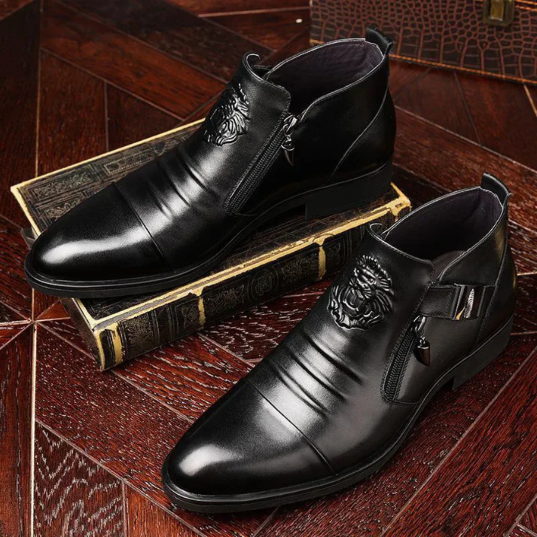 Botins em Pele Preta com Fecho de Correr Lateral para um Visual Arrojado e Sofisticado®