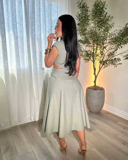 Vestido elegante sem mangas com botões decorativos®