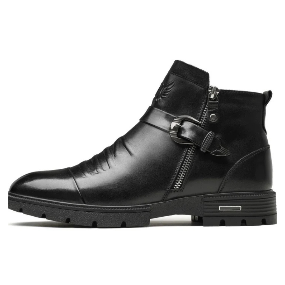 Botins em Pele Preta com Fecho de Correr Lateral para um Visual Arrojado e Sofisticado®