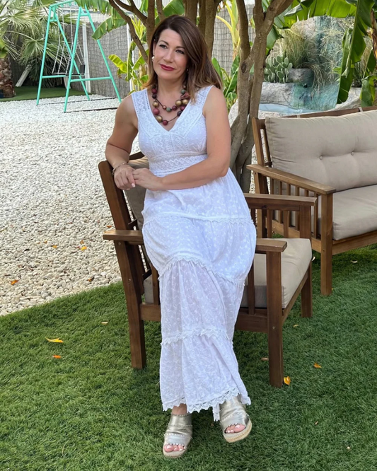 Vestido de verão longo com rendas e bordados®
