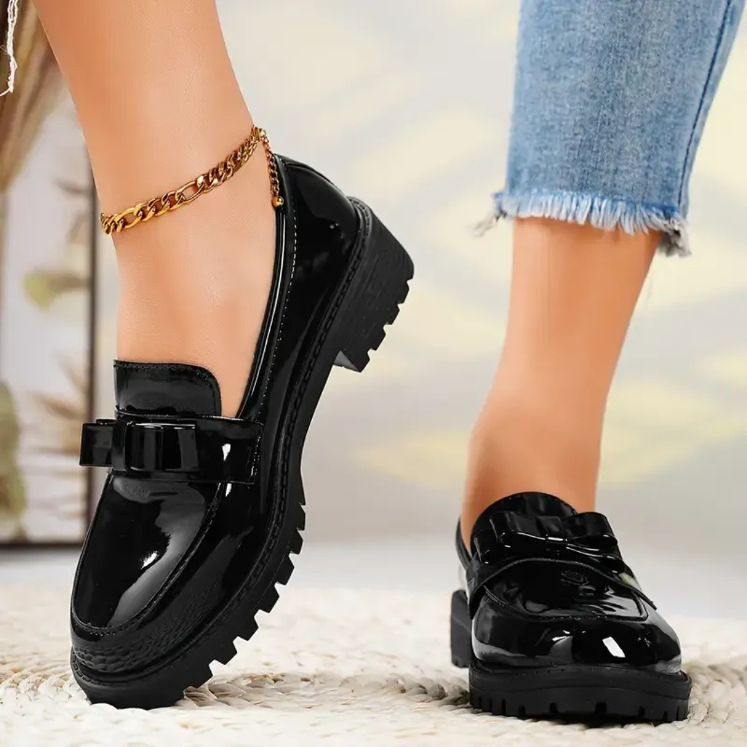 Sapatos de Couro de Cor Sólida para Mulher com Sola Grossa®