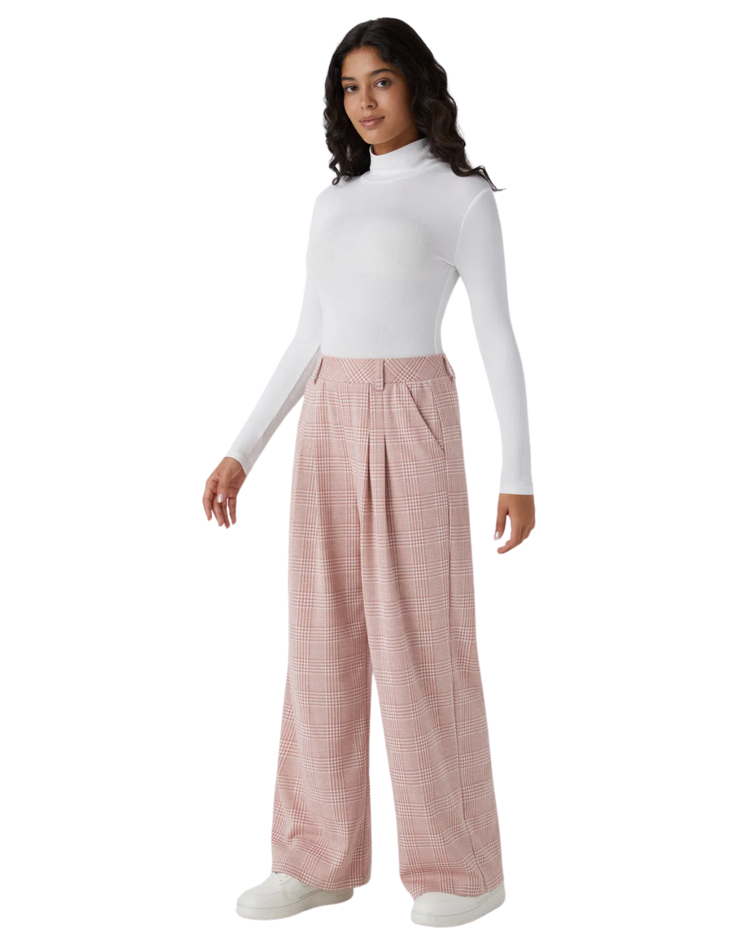 Calças Casuais de Cintura Alta com Bolsos Laterais para Mulher®