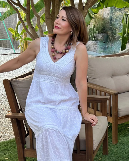 Vestido de verão longo com rendas e bordados®