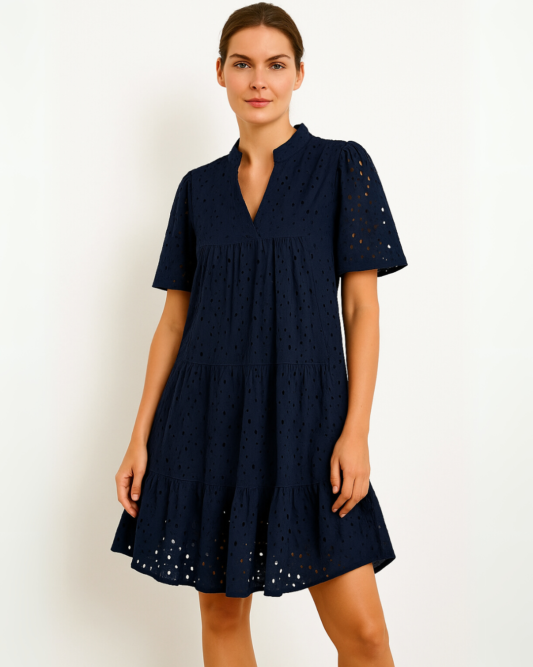 Minivestido Casual Elegante para Mulher com Renda Aberta e Folhos®