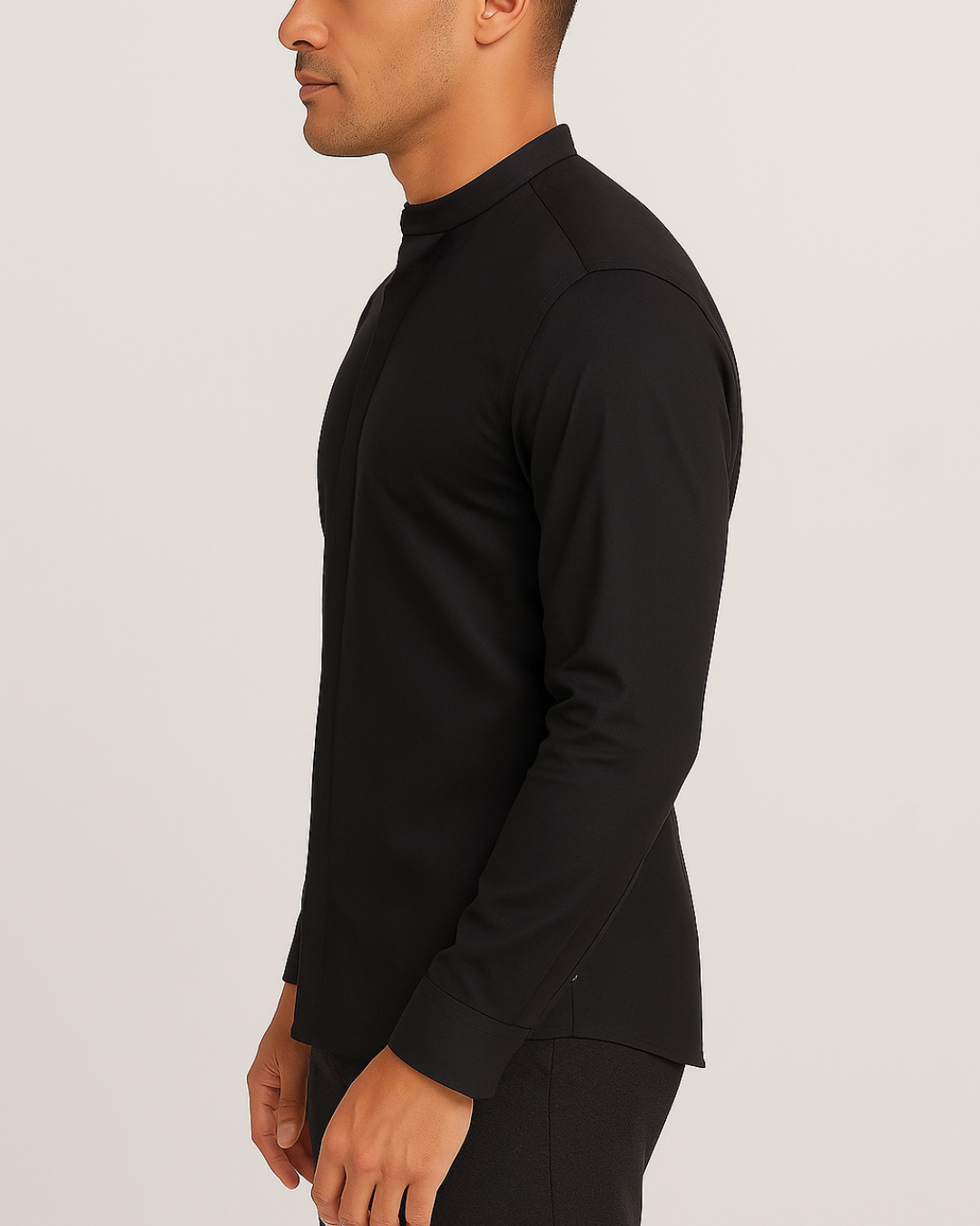 Camisa de manga comprida com gola mao e fecho oculto para homem®