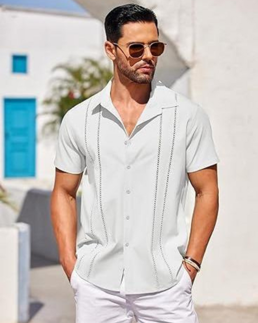 Camisa Guayabera de Linho Cubano para Homem Frescura e Estilo Intemporal®
