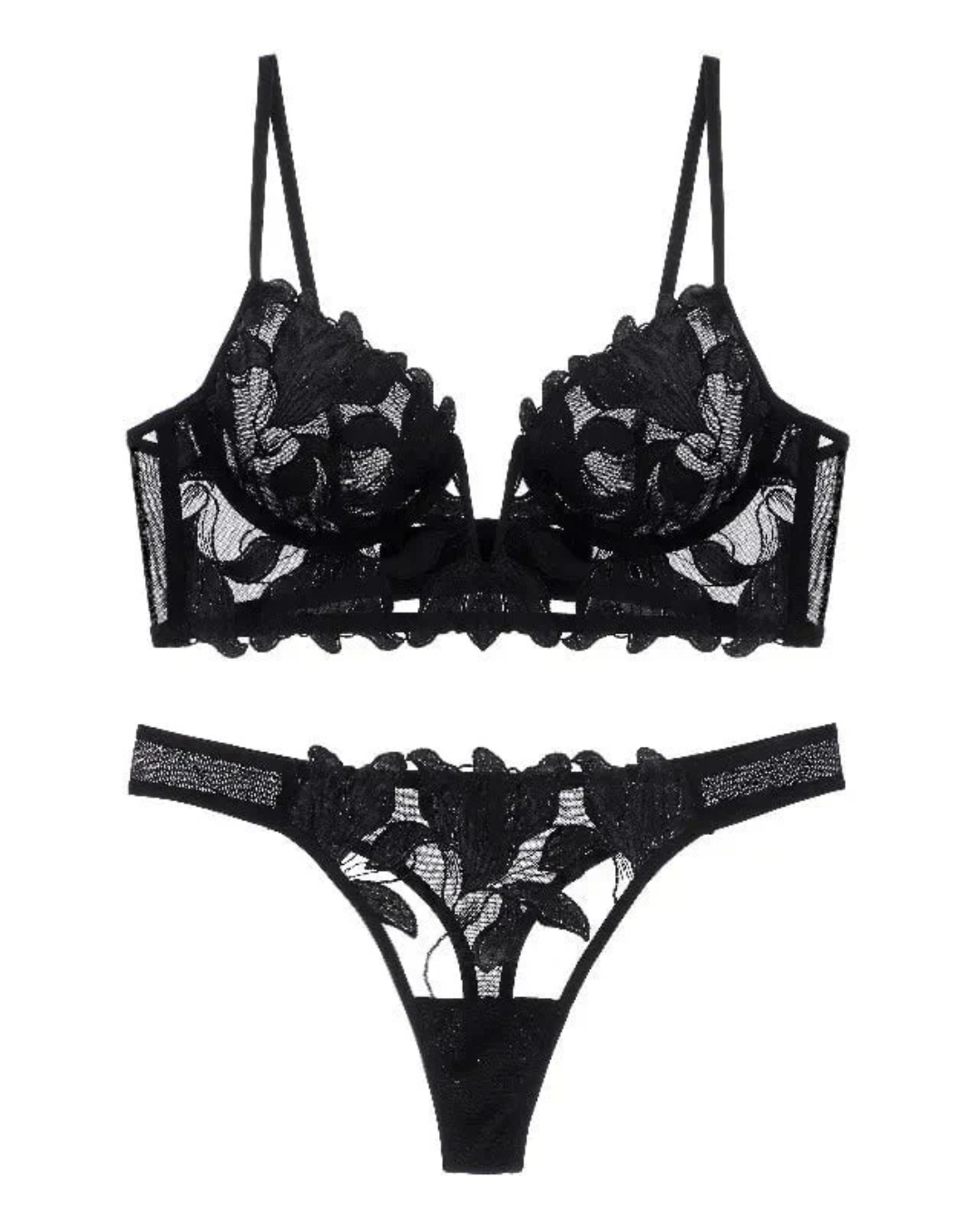 Conjunto de Lingerie em Renda Floral com Sutiã de Copa Estruturada e Tanga a Combinar®