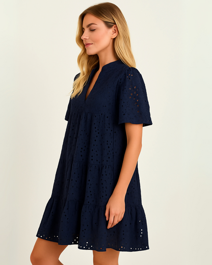 Minivestido Casual Elegante para Mulher com Renda Aberta e Folhos®