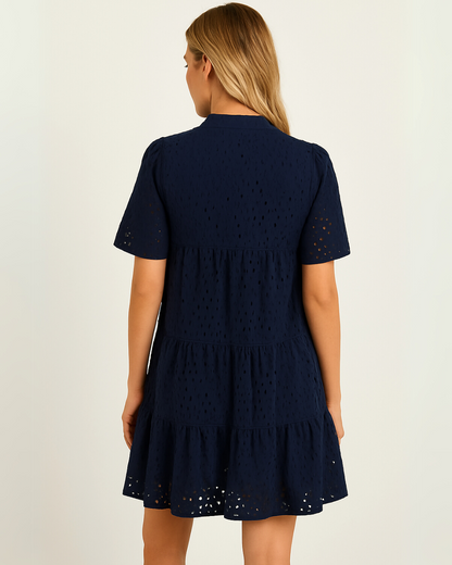 Minivestido Casual Elegante para Mulher com Renda Aberta e Folhos®